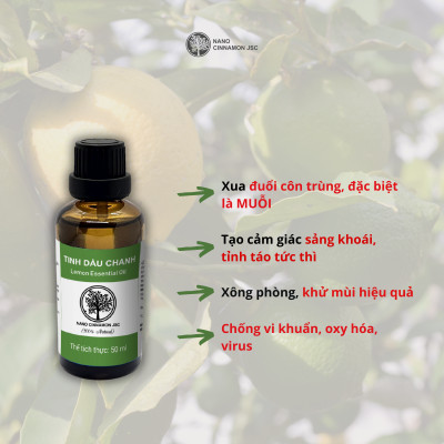 Tinh dầu Chanh thiên nhiên nguyên chất Nano Cinnamon  10/30/50/100ml - thanh lọc, đuổi muỗi, tỉnh táo. Có kiểm định, chiết xuất thiên nhiên