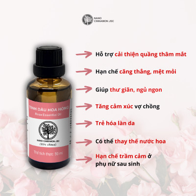 Tinh dầu Hoa Hồng thiên nhiên nguyên chất Nano Cinnamon 10/30/50/100ml - trẻ đẹp, ngủ ngon, thư giãn. Có kiểm định