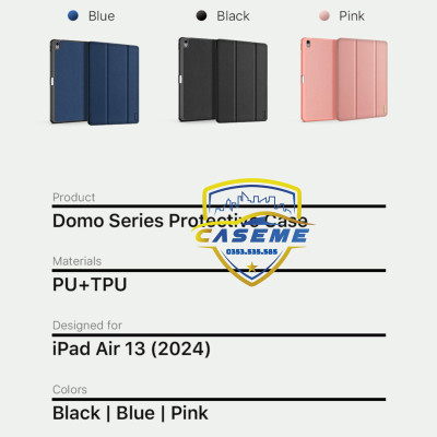 [iPad Air 6 M2] Bao Da Dành Cho iPad Air 6 11 inch M2 2024, iPad Air 6 13 inch M2 2024 Dux Ducis Domo Series Có Khe Cắm Bút - Hàng Chính Hãng
