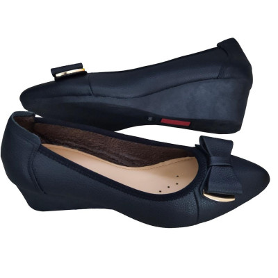 Giày Nữ Búp Bê Đế Xuồng TiTi ĐÔ Da Bò Thật Thời Trang Cao 5cm GBB2030