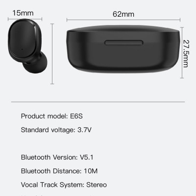 CINCATDY Tai Nghe Bluetooth V5.0 Earbuds Gaming Headphone True Wireless Headset E6S - Hàng Chính Hãng