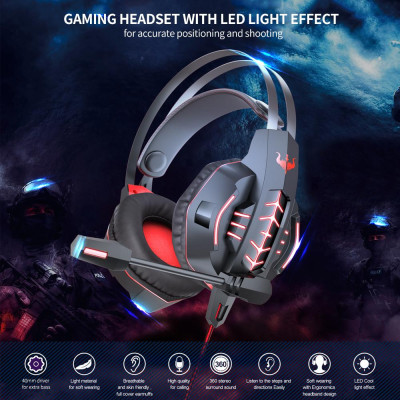 Tai nghe chơi game có dây OVLENG OV-P20 3.5mm âm thanh nổi ánh sáng LED có mic xoay thay thế - Màu đỏ