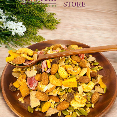 Granola Siêu Hạt Mộc Lan Healthy Foods - 5 loại hạt ngũ cốc và trái cây sấy Giảm Cân Nướng Mật Ong, Không Đường - 250g, 500g