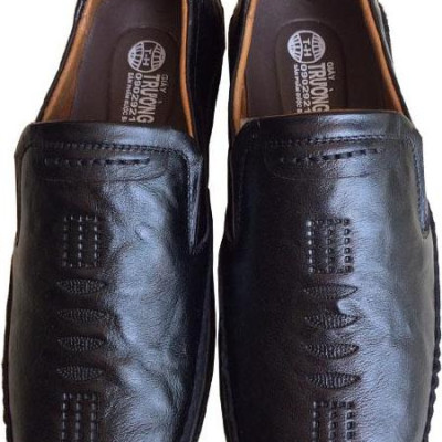 Giày mọi nam Trường Hải màu đen bò da bò thật cao cấp không bong tróc đế cao su chống mòn không trơn GMTH096