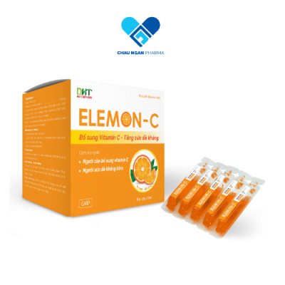 Vitamin C Elemon C DHT Hộp 20 ống x 10ml - Bổ sung vitamin C cho cơ thể, hỗ trợ giúp tăng cường sức để kháng, bảo vệ thành mạch -  Châu Ngân Pharma