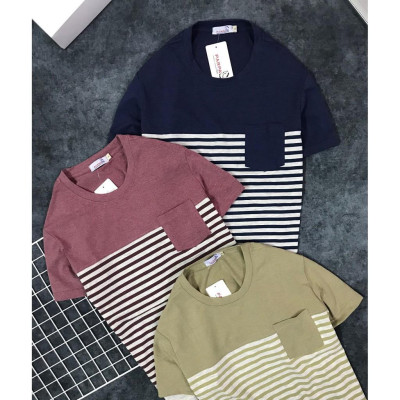 ÁO THUN NAM CỔ TRÒN SỌC NGANG PHỐI TÚI