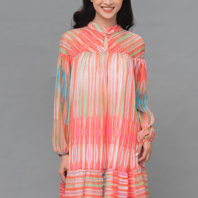 Đầm Babydoll Voan Nhún Bèo Tay Dài Phồng Nhẹ Đa Sắc Maxivic, La Mộc - LM72103