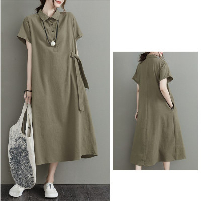 Đầm sơ mi nữ form rộng dáng dài có dây thắt nơ sườn phong cách vintage Hàn Quốc da61