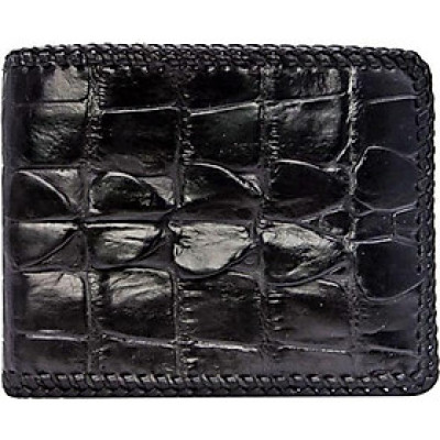 Ví Nam Da Cá Sấu Đan Viền Gai Huy Hoàng HT2222 (12.5 x 10 cm) - Đen