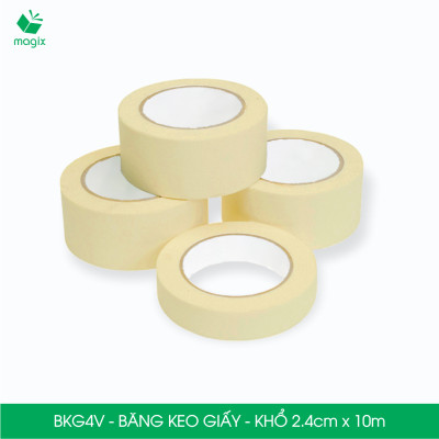 BKG4V - Block 12 cuộn băng keo giấy khổ 2.4cm x 10m - Băng dính giấy viết được, chặn màu sơn