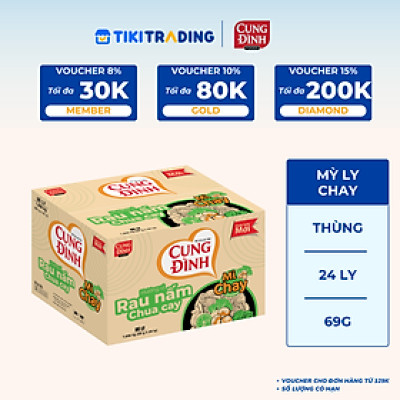 Thùng 24 Ly Mì Chay Cung Đình Rau Nấm Chua Cay (69g / Ly)