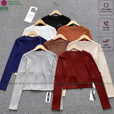 Áo thun nữ croptop Hiền Trần BOUTIQUE chất cotton bozip cao cấp mặc thu đông A11- Cổ Tròn - Women Dáng Ngắn