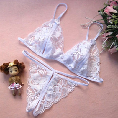 Áo con buộc dây + quần lọt khe sexsy xuyên thấu - Màu trắng