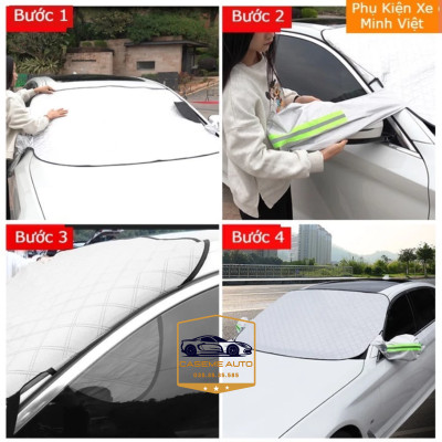 Bạt Phủ Chống Nóng Kính Lái Xe Hơi Ô Tô 4 Lớp Tráng Nhôm Cao Cấp Có Nam Châm Và Tai Che Gương Phản Quang