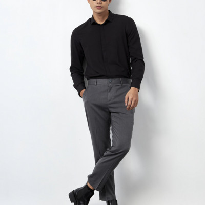 Quần Vải Nam ROUTINE Form Slim Crop vải mềm màu xám - 10F21PFO002CR1 | LASTORE MENSWEAR