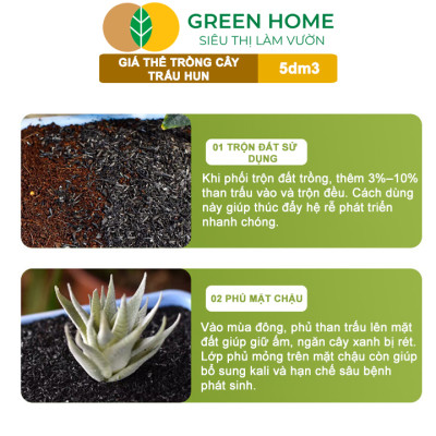 Trấu Hun Greenhome, Bao 5dm3, Sfarm, Giá Thể, Nguyên Cánh Không Lẫn Tạp Chất. Dùng Trồng Thuỷ Canh, Rau Mầm, Ươm Cây Con