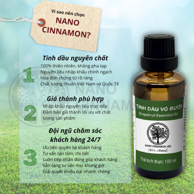 Tinh dầu Chanh thiên nhiên nguyên chất Nano Cinnamon  10/30/50/100ml - thanh lọc, đuổi muỗi, tỉnh táo. Có kiểm định, chiết xuất thiên nhiên