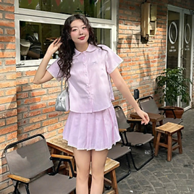 Set bộ sọc kèm chân váy thêu nơ trước viền ren kiểu dáng trẻ trung nữ tính Suni Miều Est.2013