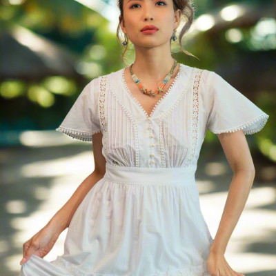 Đầm Maxi Cotton Trắng Đầm Dài Đi Biển Du Lịch Resorts Mây DRE146 Thời trang Hity