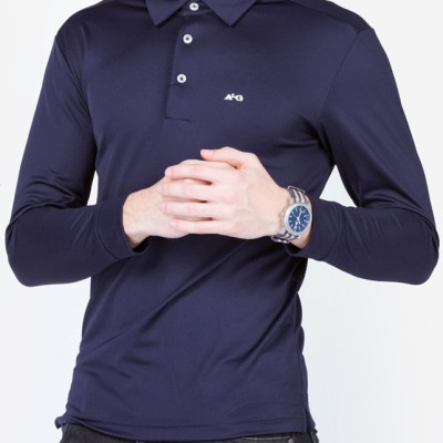 Áo thun dài tay nam cổ bẻ màu xanh đen ALIGRO chất liệu Cotton cao cấp mềm nhẹ ALGAPD004