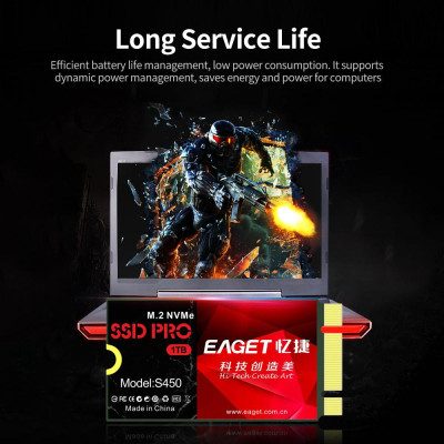 EAGET S450 SSD M.2 PCIe NVMe Solid State Drive High Speed Transmission Compact Slient Shockproof SSD for PC Laptop 1TB