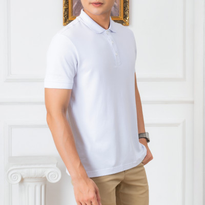 Áo phông cộc tay coupro nam Aligro ALGPLO25 cổ bẻ màu trắng