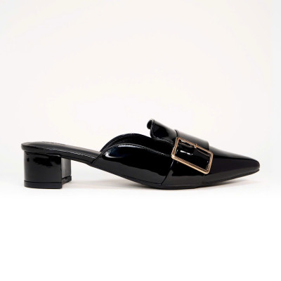 Giày cao gót thời trang 4cm PABNO mules mũi nhọn phối khóa PN22006