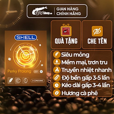 Bao cao su Shell Perky Prolong kéo dài thời gian, hương cà phê - Hộp 3 cái