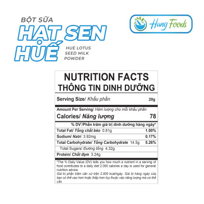 Bột Sữa Hạt Sen Huế - Hộp 20 gói x 20g - Hung Foods