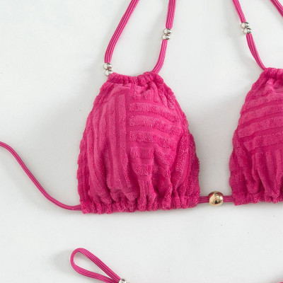 Bộ Bikini 2 Mảnh Màu Trơn Có Dây Đeo Cổ Màu Sắc Đơn Giản Thời Trang Cho Nữ