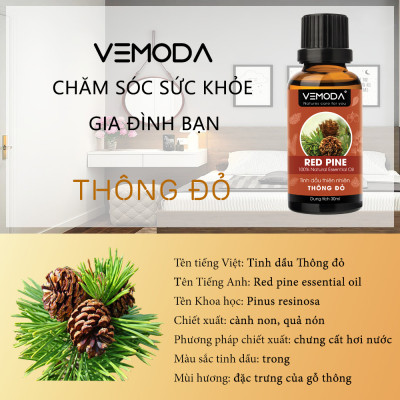 Tinh dầu Thông đỏ cao cấp. Redpine Essential Oil 30ML. Tinh dầu xông phòng giúp thư giãn, giảm căng thẳng, thanh lọc không khí, lưu thông tuần hoàn máu. Tinh dầu thơm phòng cao cấp Vemoda