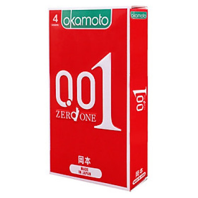 Bao cao su Okamoto 0.01 Hydro Polyurethane (PU). Bao cao su Nhật Bản siêu mỏng chỉ 0.01mm bằng 1/6 độ dày sợi tóc, cho cảm nhận truyền nhiệt nhanh (Hộp 4 Cái) 