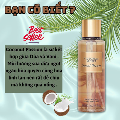 Body Mist Victoria Secret Chính Hãng Coconut Passion, Xịt Thơm Body Toàn Thân Hương Nước Hoa 250ml