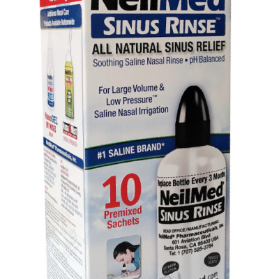 Combo Adult SinusCare : Bình Rửa Vệ Sinh Mũi Xoang Người Lớn NeilMed Sinus Rinse - SX Mỹ, Giải Pháp Tối Ưu hỗ trợ điều trị Viêm Xoang Cấp & Mãn. (Bình 10 gói và Hộp 120 gói muối rửa bổ sung)