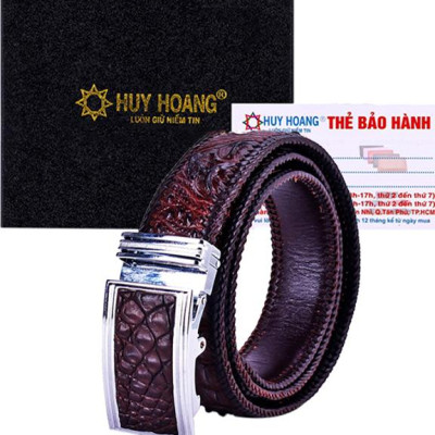 Thắt Lưng Nam Da Cá Sấu Đan Viền Bản Lớn Gai Huy Hoàng HT4702 - Nâu Đất