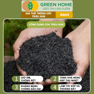 Trấu Hun Greenhome, Bao 5dm3, Sfarm, Giá Thể, Nguyên Cánh Không Lẫn Tạp Chất. Dùng Trồng Thuỷ Canh, Rau Mầm, Ươm Cây Con