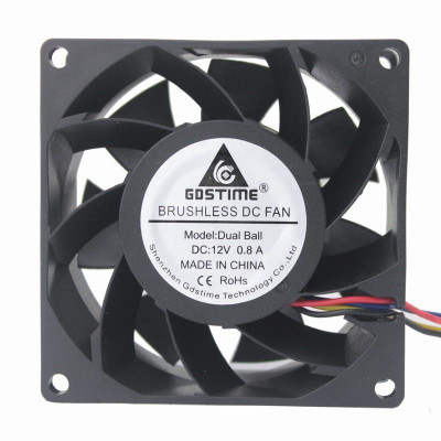1Pcs Gdstime 11V Two Ball Bearing PC DC Cooling Fan 80x80x38mm 4Pin 4 Wires 8038 8cm Brushless Cooler Fan 80mm 14 Volt