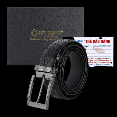 Dây nịt nam da cá sấu Huy Hoàng gai đuôi đầu kim màu đen HP4733