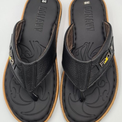 Dép kẹp nam da bò DONAVY cao cấp kiểu đính khuy thời trang 