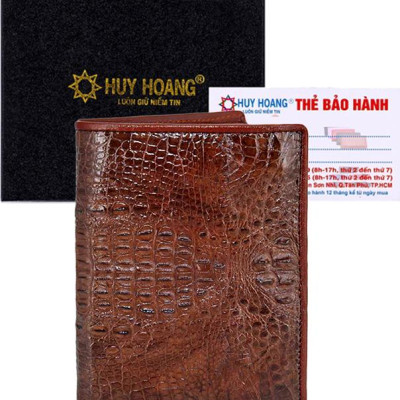 Ví Nam Da Cá Sấu Nguyên Con Kiểu Đứng Huy Hoàng HT2239 (12.5 x 10 cm) - Nâu Đất