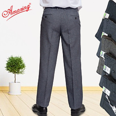 Quần tây Amazing, hoạ tiết vân chìm, không ly, ống suông, màu xám trung, vải spandex ít nhăn, dày, mềm