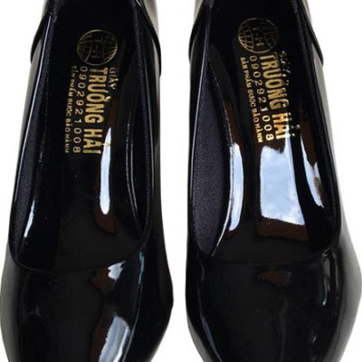 Giày cao gót 7cm Trường Hải gót to da bóng màu nâu thời trang cao cấp CG0412 [ HÌNH ẢNH THẬT ]