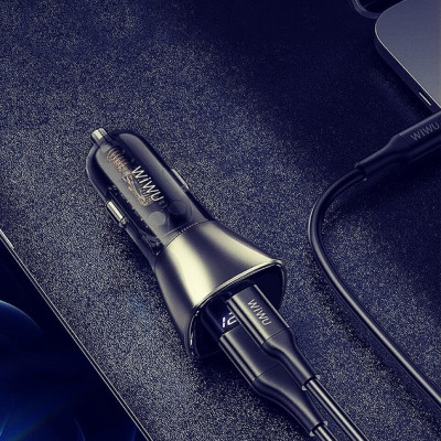 Tẩu sạc oto Wiwu Dual Port A + C PC500 Dòng trong suốt thông minh, Bộ sạc PD 72W - Hàng Chính Hãng