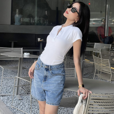 Quần short jean nữ ngắn lưng cao regular fit Aaa Jeans