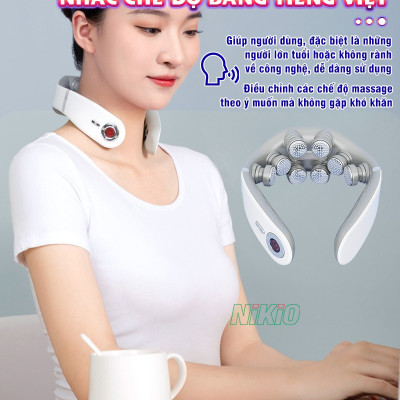 Máy massage cổ xung điện Nikio NK-131 - 8 điện cực, 2 miếng dán, HDSD bằng giọng nói