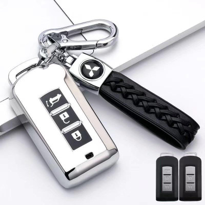 Móc khóa kèm ốp bảo vệ chìa khóa xe Mitsubishi Xpander, Outlander, Attrage, Mirage, Pajero nhựa mềm TPU tráng gương