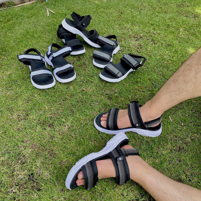 Giày Sandal Nam The Bily Quai Ngang - Đế Trắng Lót Đen Màu Xám Thổ Cẩm BLDTMD03