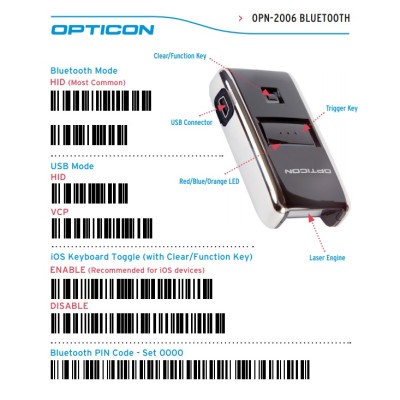 Máy quét mã vạch không dây - Máy quét mã vạch bluetooth - Máy quét OPTICON OPN-2006 (Hàng chính hãng)