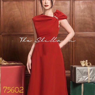 Đầm xòe nhún vai kết hạt trai thời trang a b c