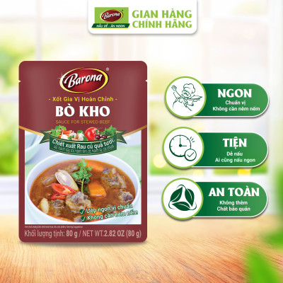 Combo Xôt gia vị hoàn chỉnh Barona: 1 Bò kho (80gr) + 1 Thịt Nướng Hàn Quốc (80gr) + 1 Thịt Nướng Sả (80gr)